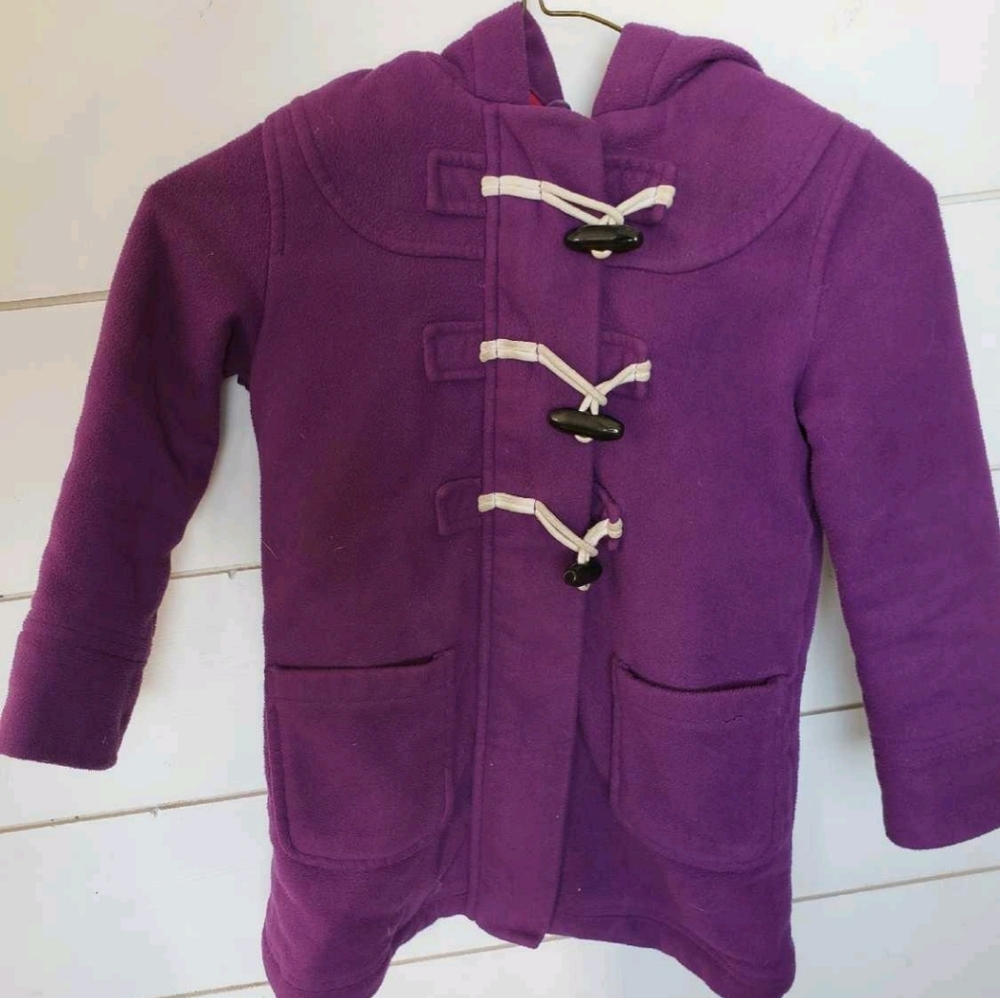 2/$20 Old Navy purple girls size 5 XS Kids hooded fleece pea coat toggle buttons